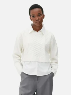2-in-1-Strickpullover mit Zopfmuster
