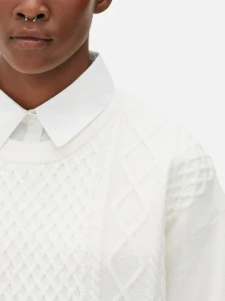 2-in-1-Strickpullover mit Zopfmuster