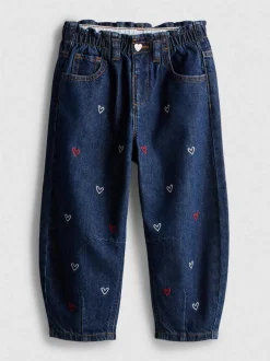 1–9 Jahre | Bestickte Barrel-Jeans aus reiner Baumwolle mit Paperbag-Bund