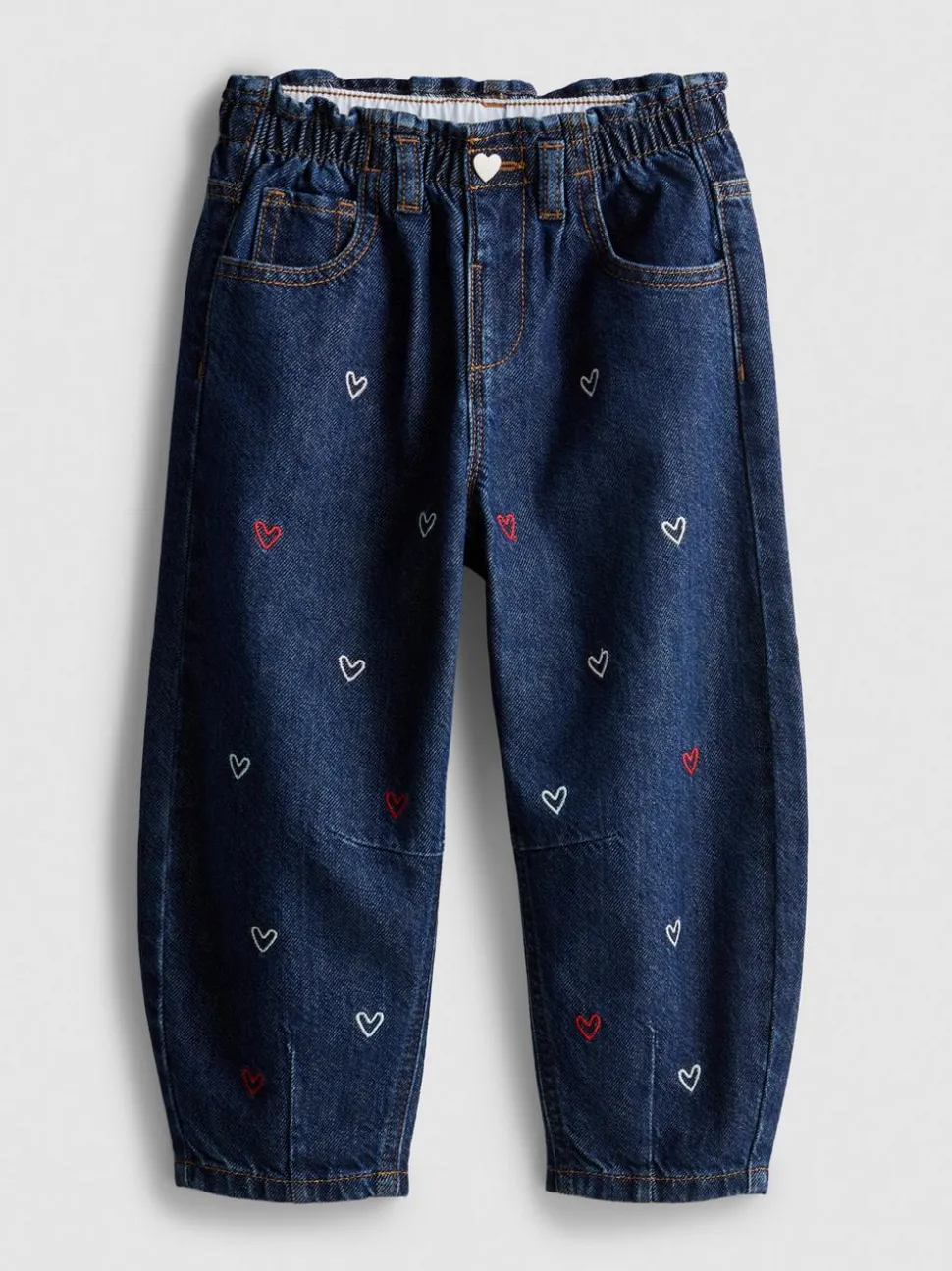 1–9 Jahre | Bestickte Barrel-Jeans aus reiner Baumwolle mit Paperbag-Bund