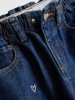 1–9 Jahre | Bestickte Barrel-Jeans aus reiner Baumwolle mit Paperbag-Bund