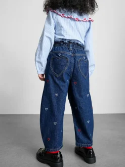 1–9 Jahre | Bestickte Barrel-Jeans aus reiner Baumwolle mit Paperbag-Bund