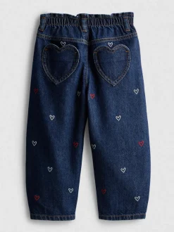 1–9 Jahre | Bestickte Barrel-Jeans aus reiner Baumwolle mit Paperbag-Bund