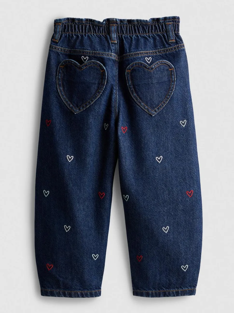 1–9 Jahre | Bestickte Barrel-Jeans aus reiner Baumwolle mit Paperbag-Bund