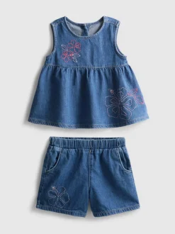 1,5–8 Jahre | Besticktes Denim-Top und Shorts im Set