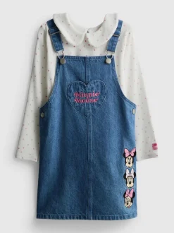 1–9 Jahre | „Disney Minnie Maus“ Top mit Kragen und Jeans-Latzkleid