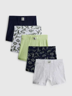 1,5–11 Jahre | Gerippte Boxershorts mit Dinosaurier-Grafik, 5er-Pack