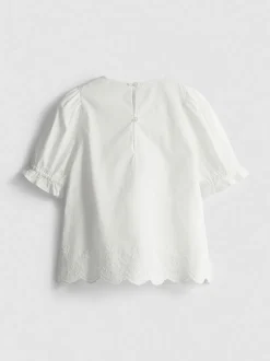 1–9 Jahre | Gesmokte, bestickte Bluse aus reiner Baumwolle