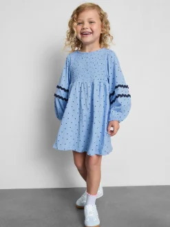1–9 Jahre | Gesmoktes Kleid in Knitteroptik mit Ballonärmeln