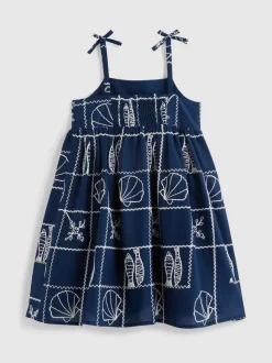 1,5–9 Jahre | Gesmoktes Kleid mit Spaghettiträgern und Stickerei