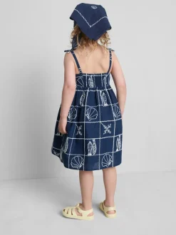1,5–9 Jahre | Gesmoktes Kleid mit Spaghettiträgern und Stickerei