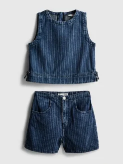 7–15 Jahre | Gestreiftes Denim-Set mit Top und Shorts