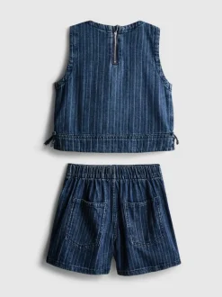 7–15 Jahre | Gestreiftes Denim-Set mit Top und Shorts
