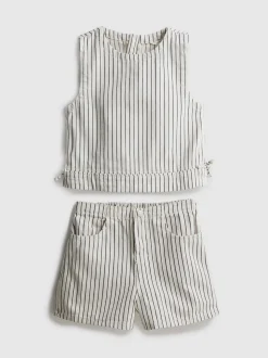 7–15 Jahre | Gestreiftes Denim-Set mit Top und Shorts