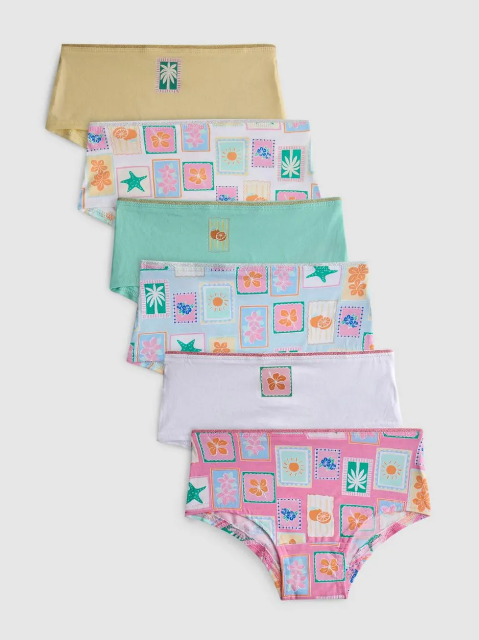 2–15 Jahre | Hipster mit hohem Baumwollanteil und Postkarten-Print, 6er-Pack