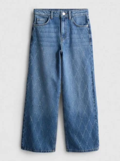 7–15 Jahre | Jeans aus reiner Baumwolle mit weitem Bein und Strassbesatz