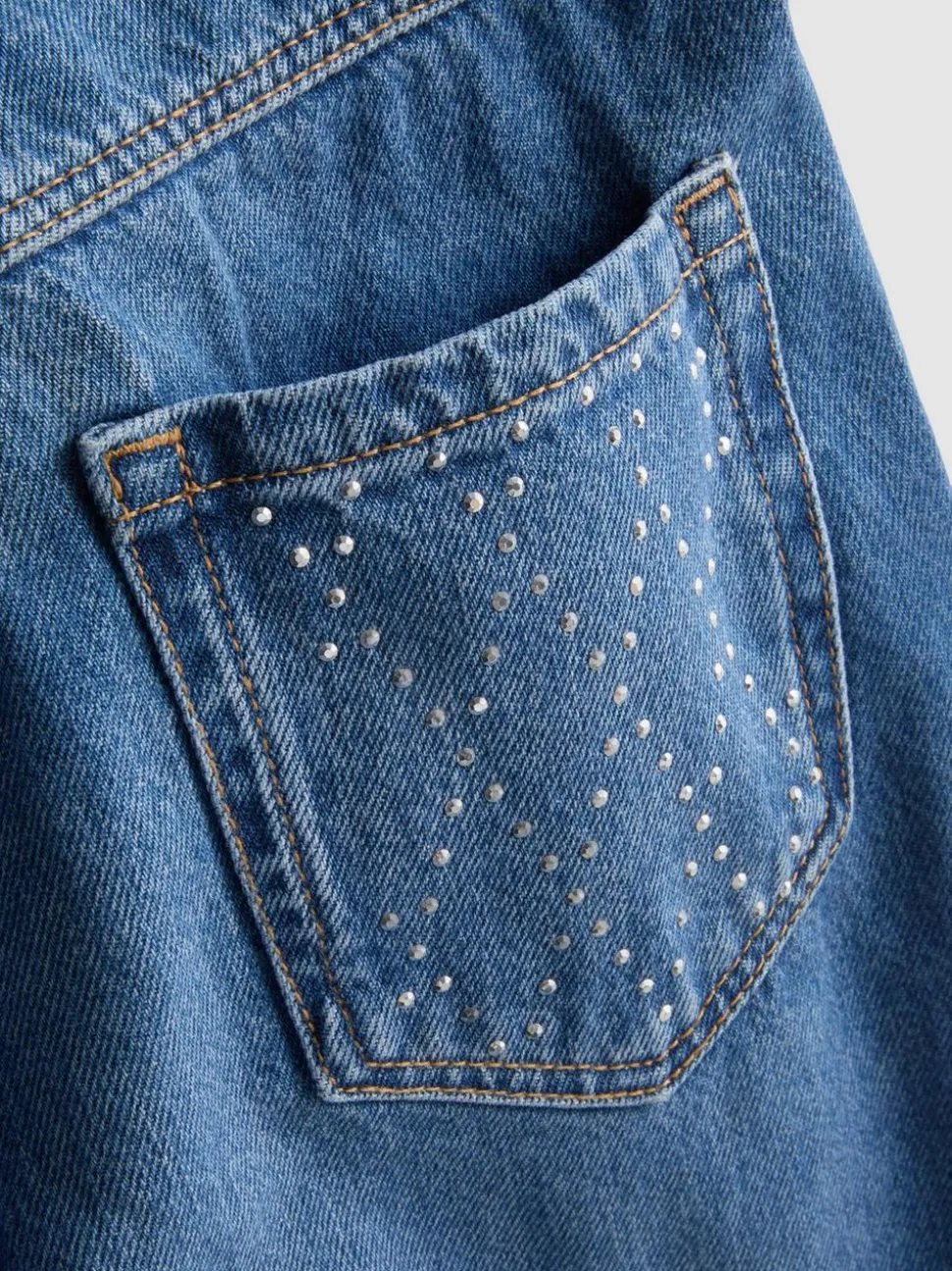 7–15 Jahre | Jeans aus reiner Baumwolle mit weitem Bein und Strassbesatz