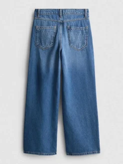 7–15 Jahre | Jeans aus reiner Baumwolle mit weitem Bein und Strassbesatz