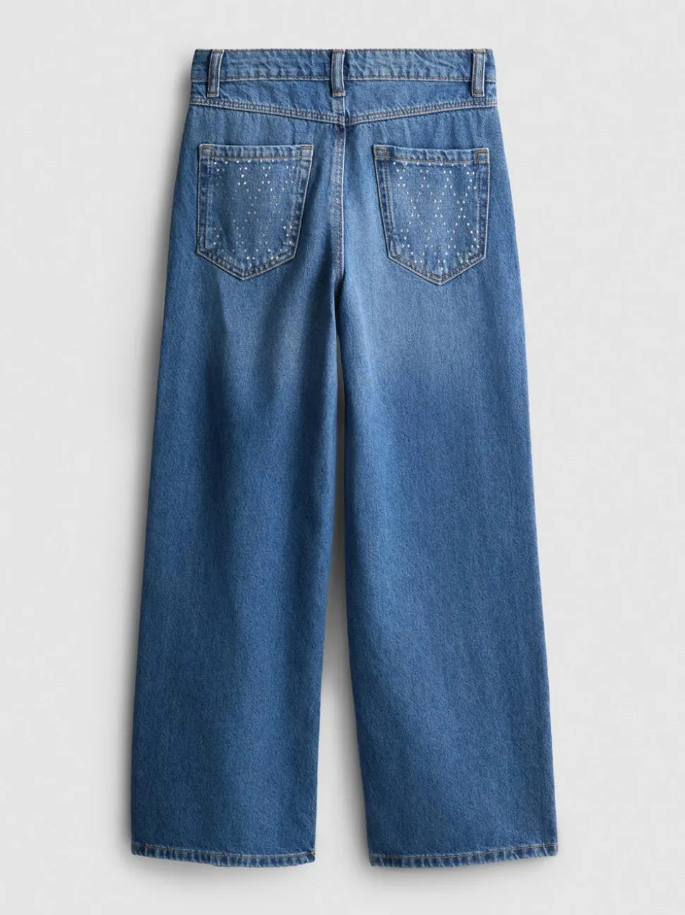 7–15 Jahre | Jeans aus reiner Baumwolle mit weitem Bein und Strassbesatz