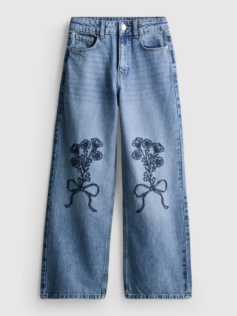 7–15 Jahre | Jeans mit weitem Bein und Blumenstickerei