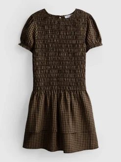 7–15 Jahre | Kariertes, gesmoktes Kleid mit Raffung