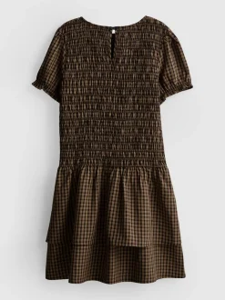 7–15 Jahre | Kariertes, gesmoktes Kleid mit Raffung