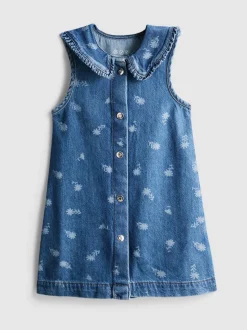 1,5–8 Jahre | Ärmelloses Jeanskleid mit Blumenmuster und Kragen