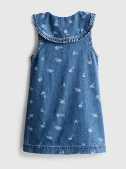 1,5–8 Jahre | Ärmelloses Jeanskleid mit Blumenmuster und Kragen