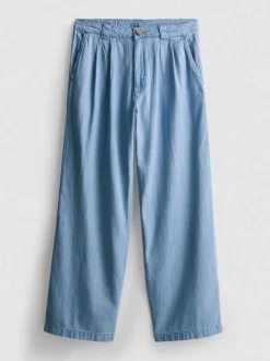 Jeans aus Baumwoll-Denim mit weitem Bein und Bundfalten