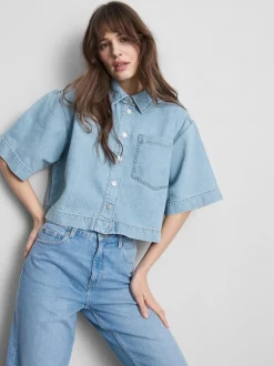 Jeanshemd aus Denim mit geradem Crop-Schnitt