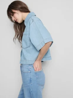 Jeanshemd aus Denim mit geradem Crop-Schnitt