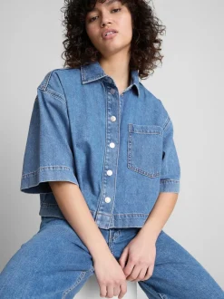 Jeanshemd aus Denim mit geradem Crop-Schnitt