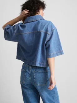 Jeanshemd aus Denim mit geradem Crop-Schnitt