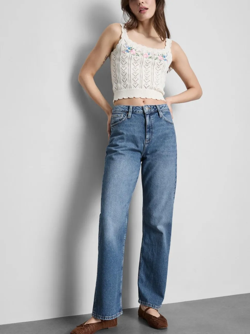 Jeans mit hohem Bund und geradem Bein