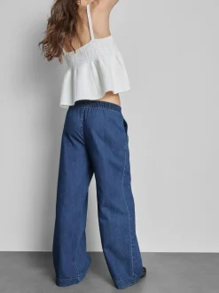 Jogginghose aus Baumwoll-Denim mit weitem Bein