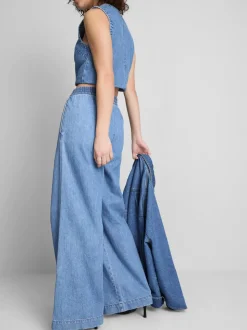 Jogginghose aus Baumwoll-Denim mit weitem Bein