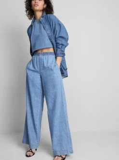 Jogginghose aus Baumwoll-Denim mit weitem Bein