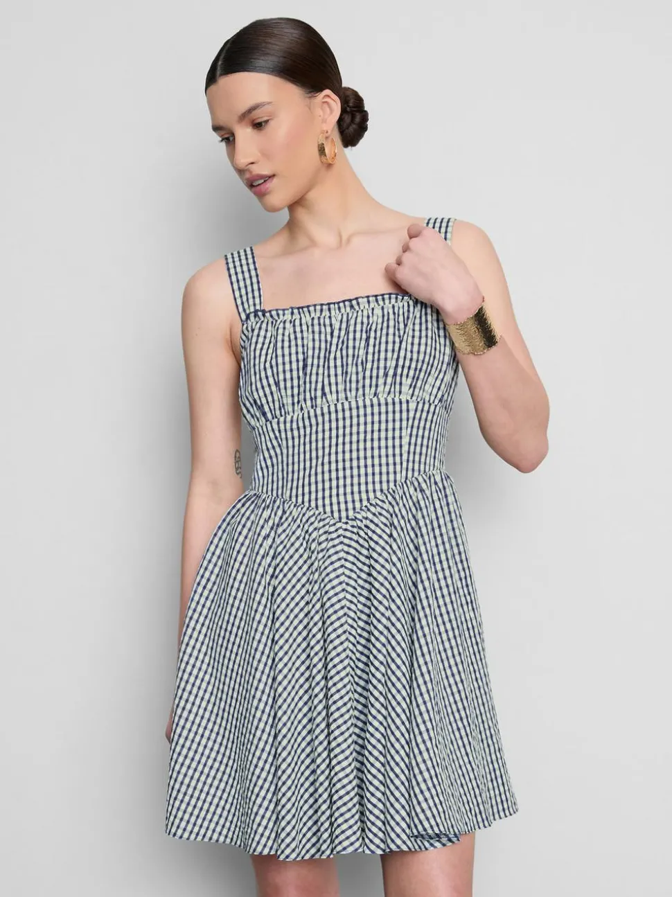 Korsagen-Minikleid mit Vichykaros