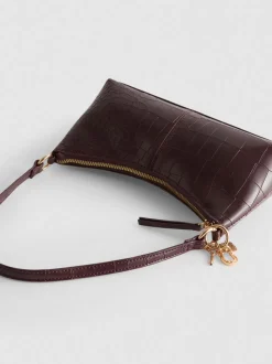 Kunstleder-Schultertasche in Krokodilleder-Optik