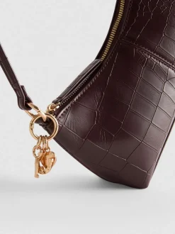 Kunstleder-Schultertasche in Krokodilleder-Optik