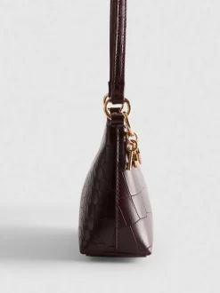 Kunstleder-Schultertasche in Krokodilleder-Optik