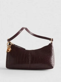 Kunstleder-Schultertasche in Krokodilleder-Optik