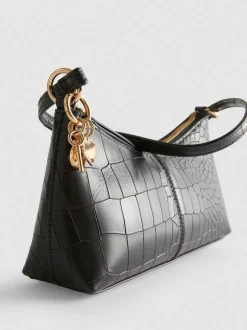 Kunstleder-Schultertasche in Krokodilleder-Optik