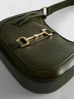 Kunstleder-Schultertasche mit Trensenschnalle