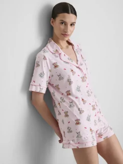 Kurzer Boyfriend-Schlafanzug mit Teddybär-Print