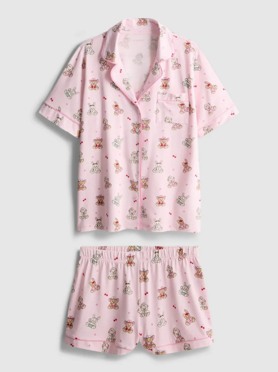 Kurzer Boyfriend-Schlafanzug mit Teddybär-Print