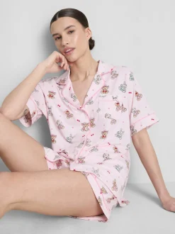 Kurzer Boyfriend-Schlafanzug mit Teddybär-Print