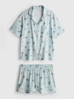 Kurzer Boyfriend-Schlafanzug mit Frühstücks-Print