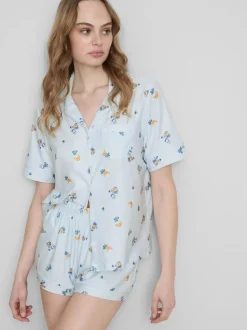 Kurzer Boyfriend-Schlafanzug mit Frühstücks-Print
