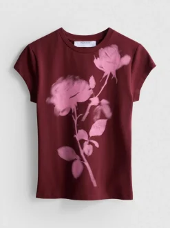 Kurzes Baumwoll-T-Shirt mit Blumen-Print